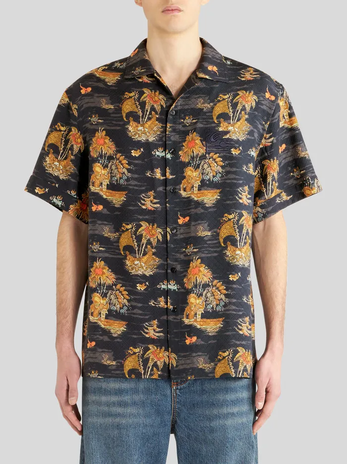 Men Printed Silk Bowling Shirt Etro Shirts