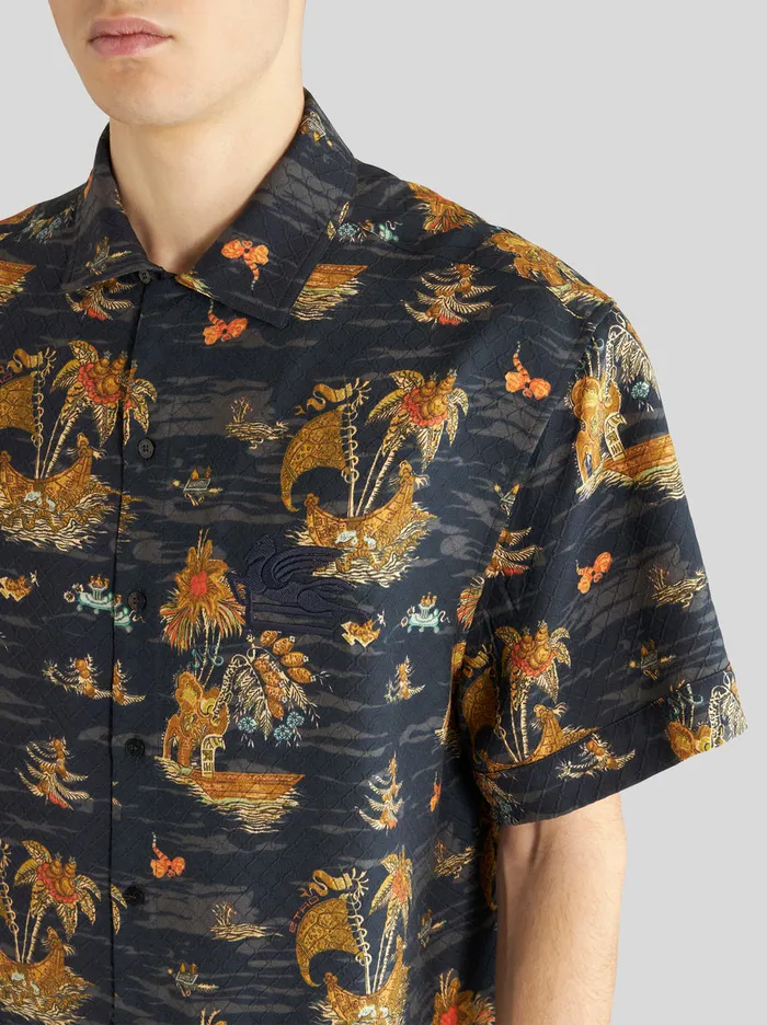 Men Printed Silk Bowling Shirt Etro Shirts