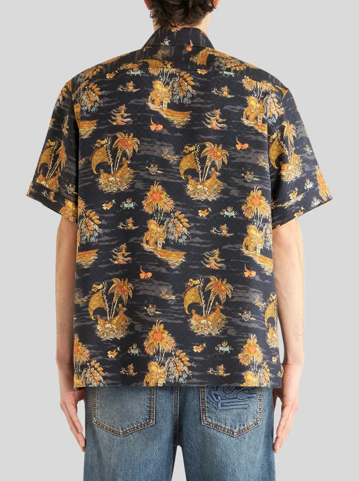 Men Printed Silk Bowling Shirt Etro Shirts