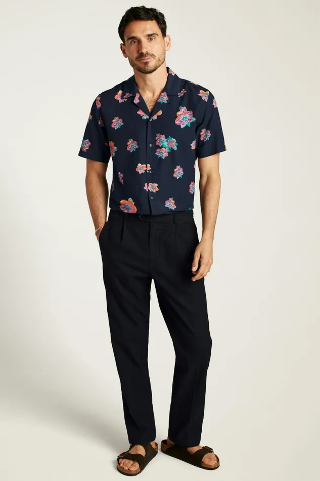 Men Riviera Cabana Shirt Navy Macro Floral Bonobos Casual Shirts