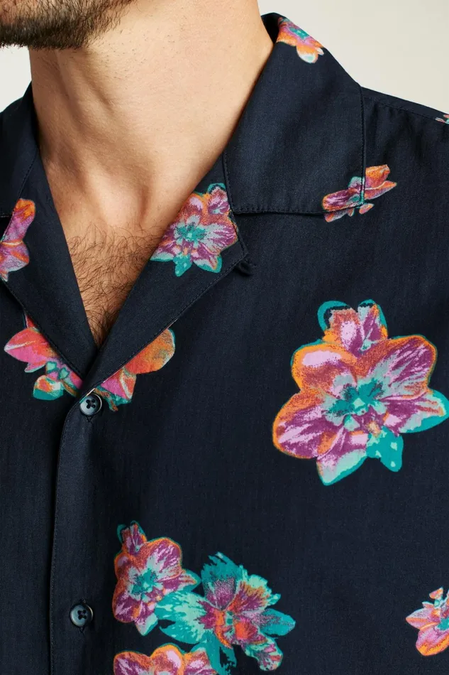Men Riviera Cabana Shirt Navy Macro Floral Bonobos Casual Shirts