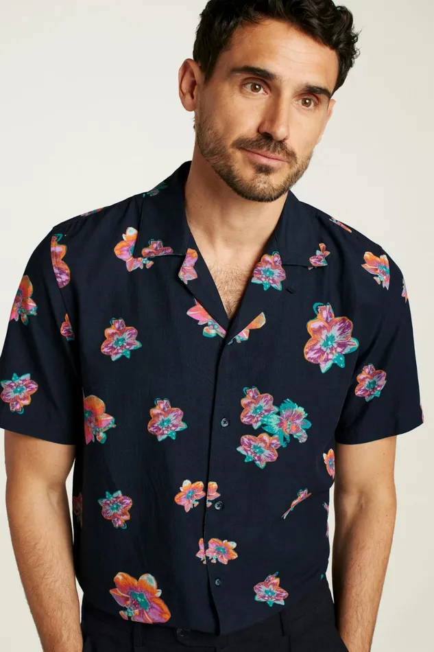 Men Riviera Cabana Shirt Navy Macro Floral Bonobos Casual Shirts