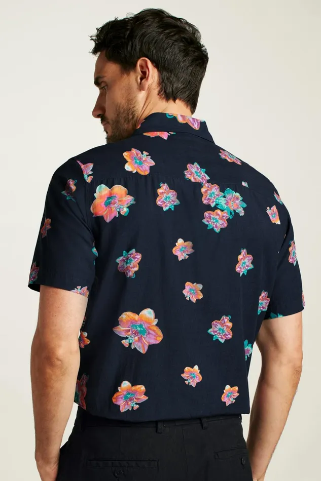 Men Riviera Cabana Shirt Navy Macro Floral Bonobos Casual Shirts