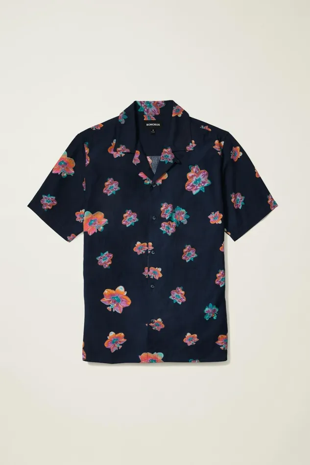 Men Riviera Cabana Shirt Navy Macro Floral Bonobos Casual Shirts