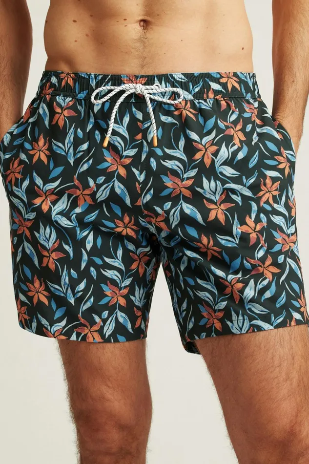 Men Riviera Recycled Swim Trunks Rusty Blue Floral Bonobos Swim Trunks