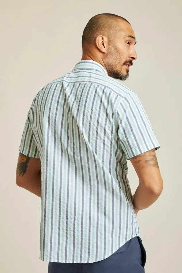 Men Riviera Short Sleeve Shirt Aqua Stripe Seersucker Bonobos Casual Shirts