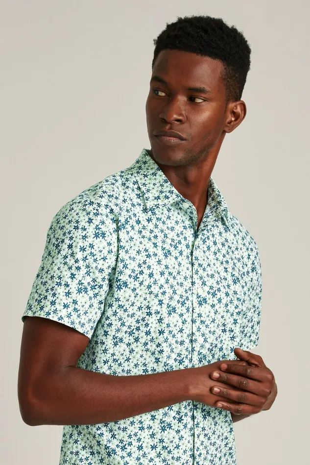 Men Riviera Short Sleeve Shirt Sage Green Parker Floral Bonobos Casual Shirts