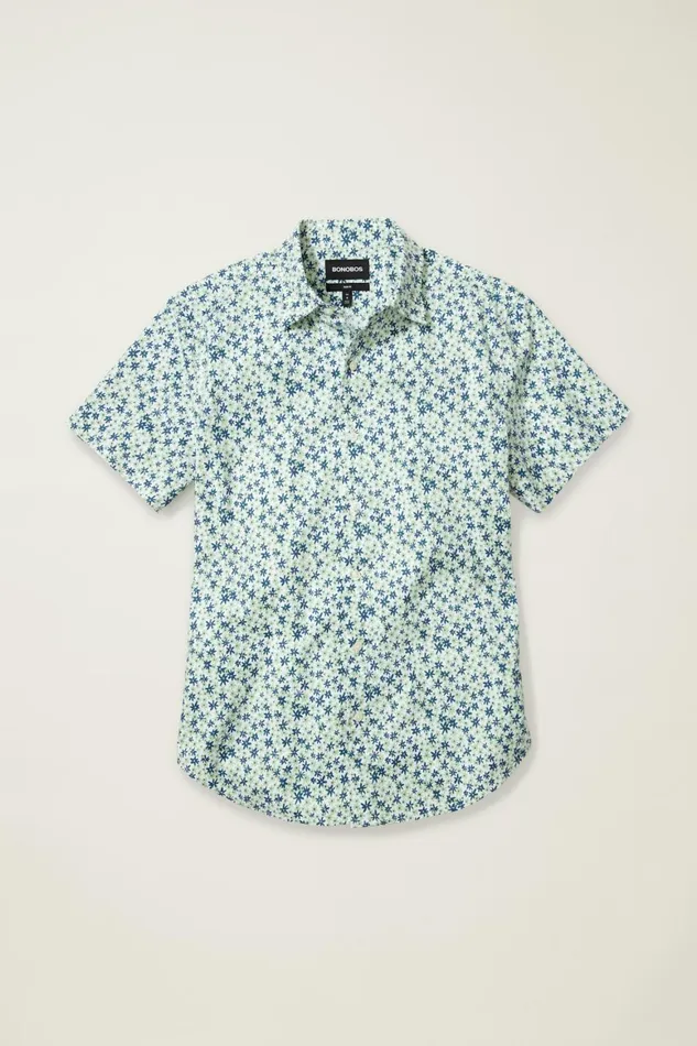 Men Riviera Short Sleeve Shirt Sage Green Parker Floral Bonobos Casual Shirts