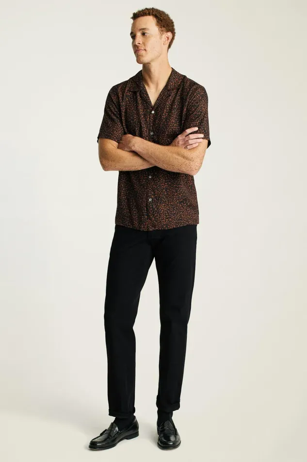 Men Riviera Silk Blend Cabana Shirt Black Red Spots Bonobos Casual Shirts