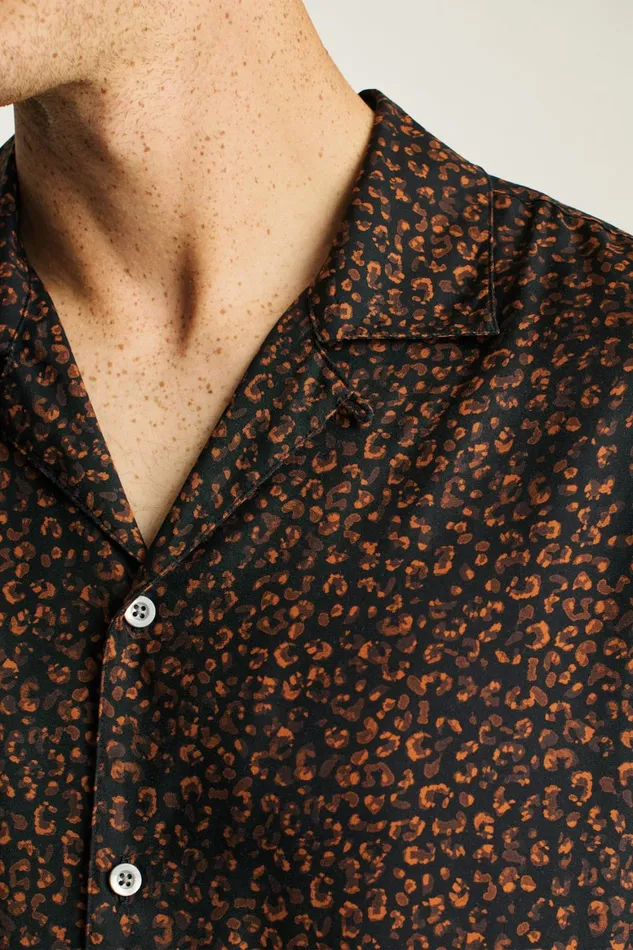 Men Riviera Silk Blend Cabana Shirt Black Red Spots Bonobos Casual Shirts
