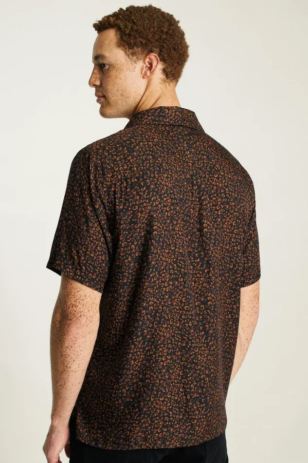 Men Riviera Silk Blend Cabana Shirt Black Red Spots Bonobos Casual Shirts