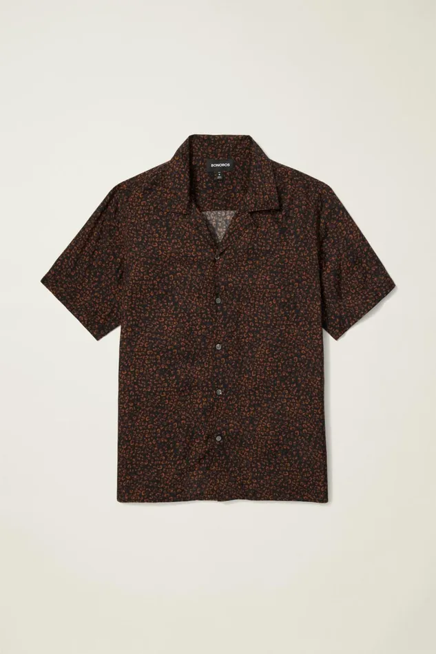 Men Riviera Silk Blend Cabana Shirt Black Red Spots Bonobos Casual Shirts
