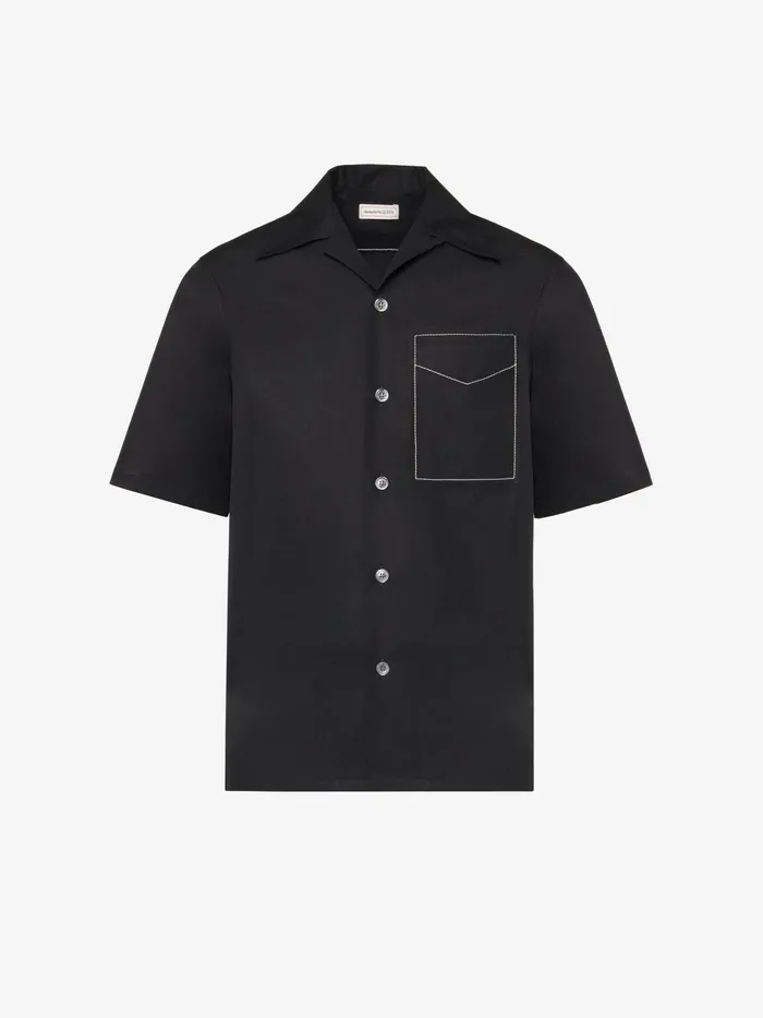 Men Shirts Alexander McQueen Contrast Stitch Hawaiian Shirt Black
