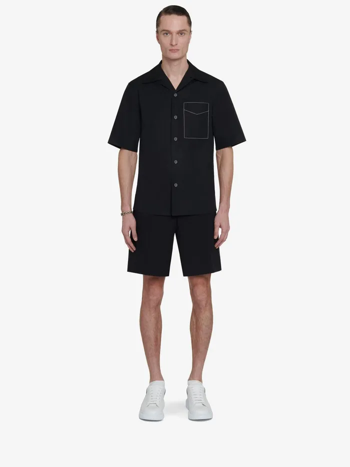 Men Shirts Alexander McQueen Contrast Stitch Hawaiian Shirt Black