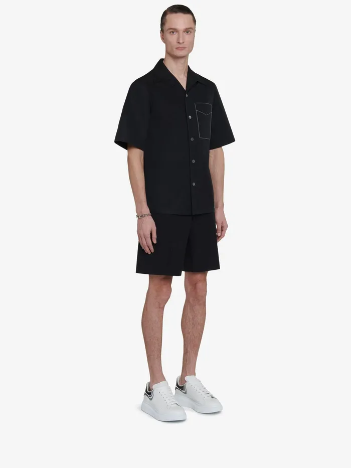 Men Shirts Alexander McQueen Contrast Stitch Hawaiian Shirt Black