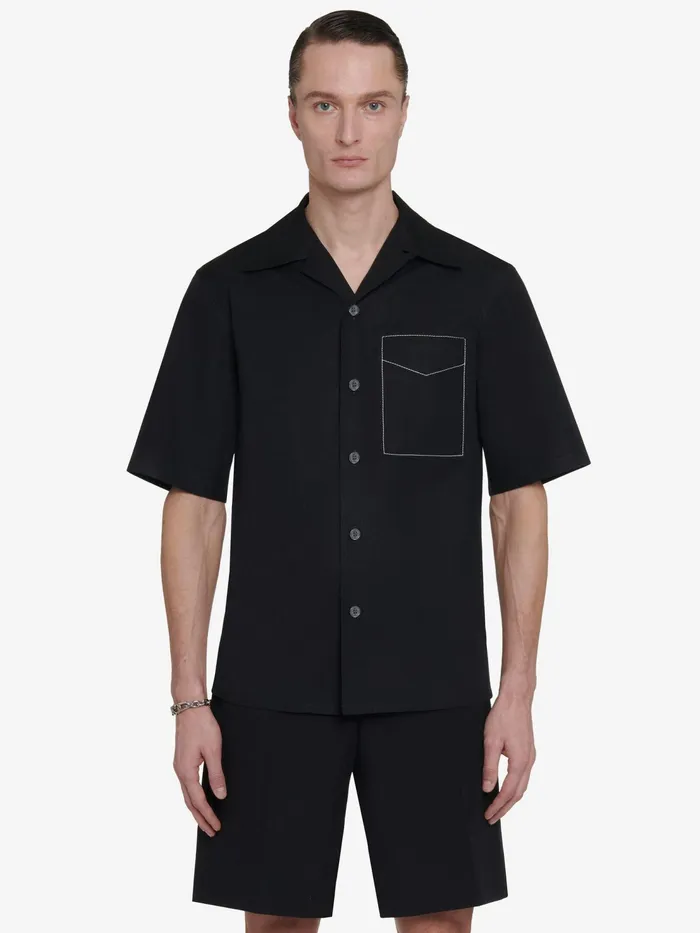 Men Shirts Alexander McQueen Contrast Stitch Hawaiian Shirt Black