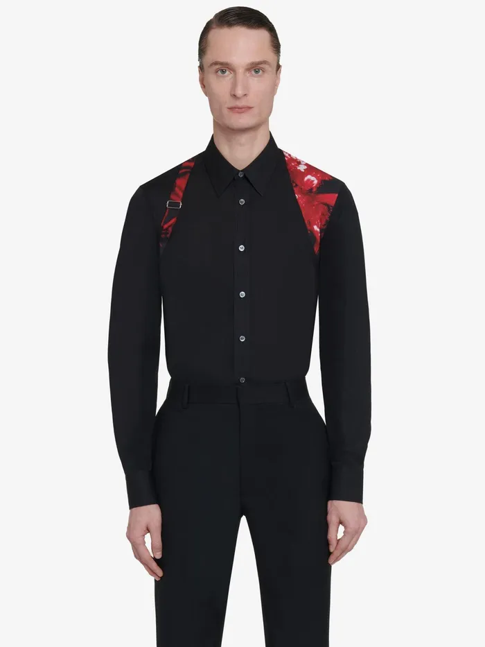 Men Shirts Alexander McQueen Wax Flower Harness Shirt Black