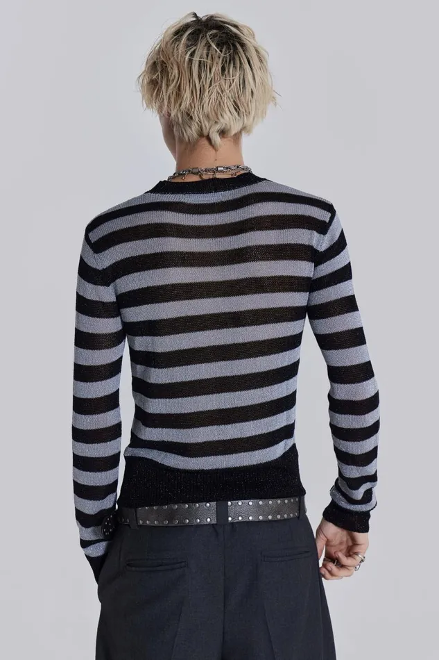 Men Silver and Black Fine Knit Jumper Jaded London Knitwear