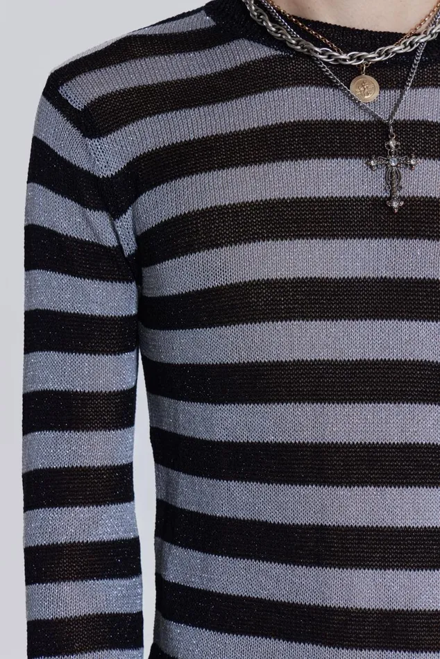 Men Silver and Black Fine Knit Jumper Jaded London Knitwear
