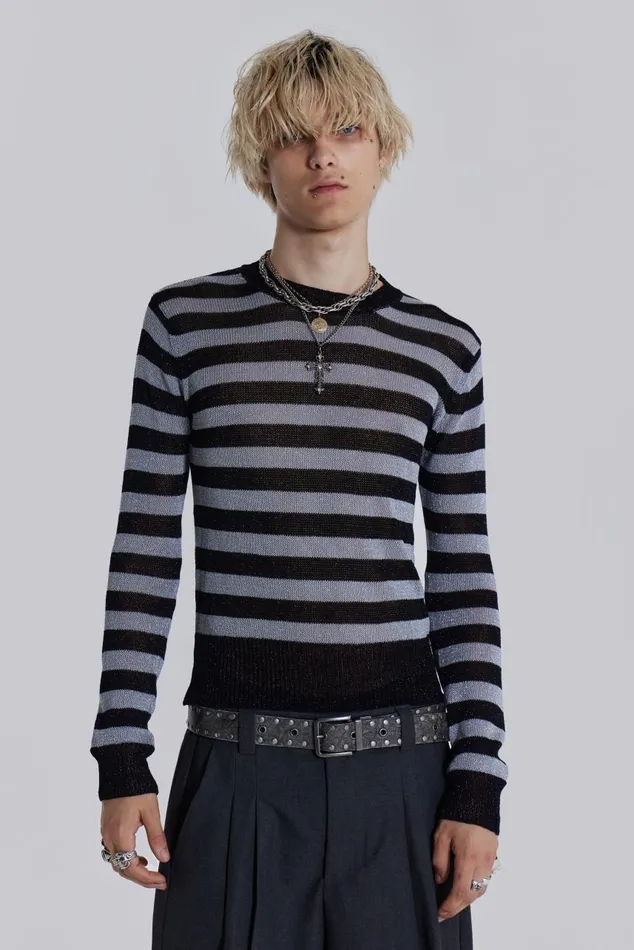 Men Silver and Black Fine Knit Jumper Jaded London Knitwear