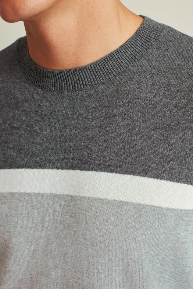 Men Soft Air Golf Sweater Charcoal Chest Stripe Bonobos Crew and VNeck Sweaters