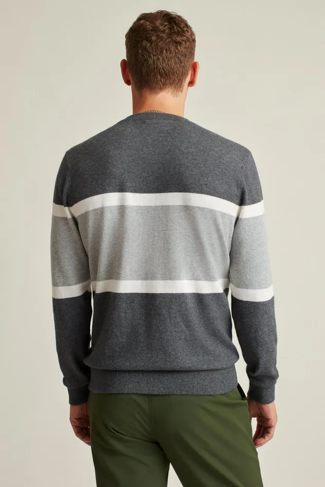 Men Soft Air Golf Sweater Charcoal Chest Stripe Bonobos Crew and VNeck Sweaters