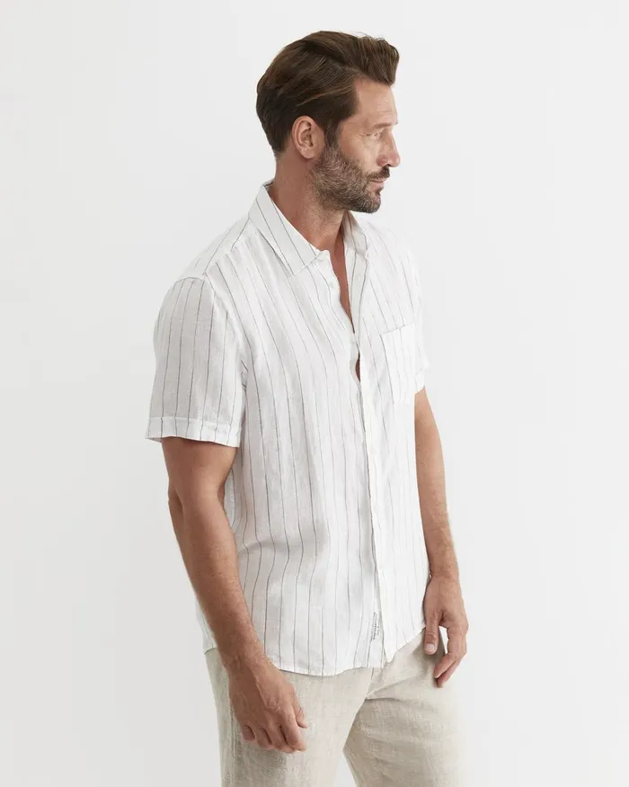 Men Sportscraft Shirts Alan Short Sleeve Linen Shirt Whitemulti