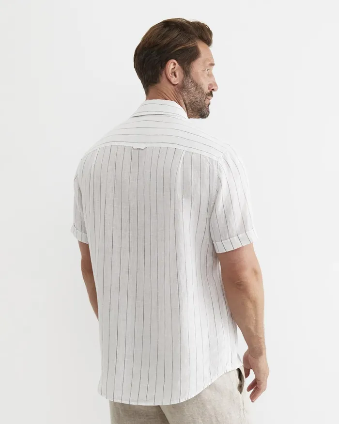 Men Sportscraft Shirts Alan Short Sleeve Linen Shirt Whitemulti