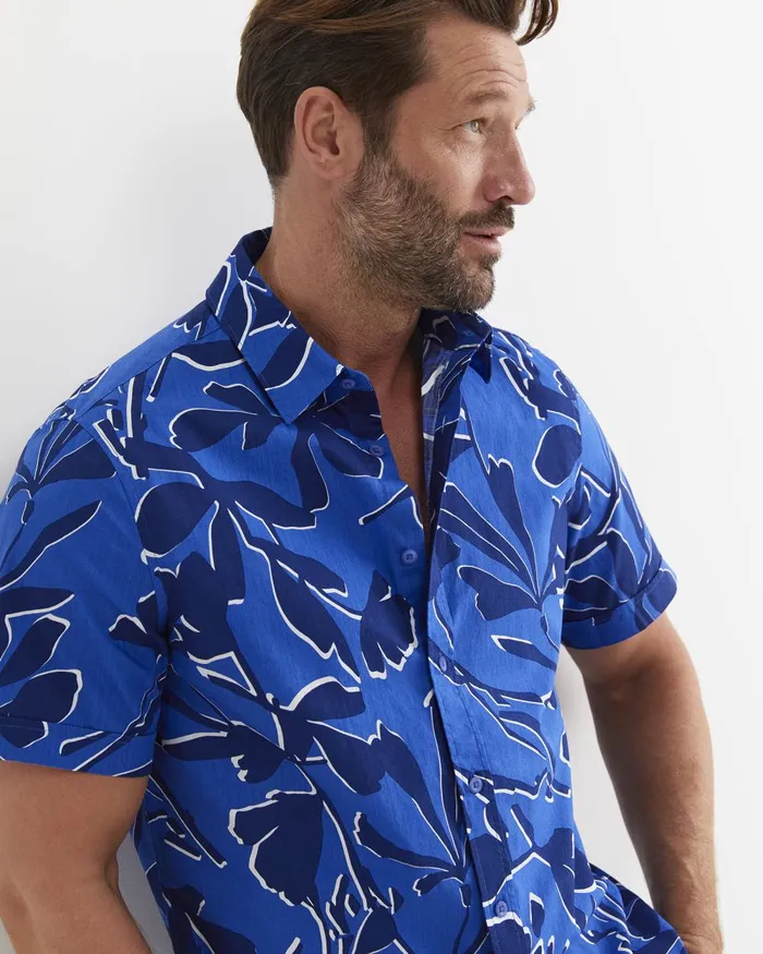 Men Sportscraft Shirts Marks Short Sleeve Cotton Shirt Navy Multi