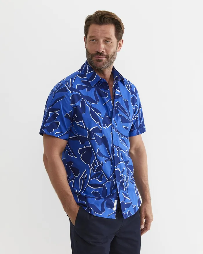 Men Sportscraft Shirts Marks Short Sleeve Cotton Shirt Navy Multi
