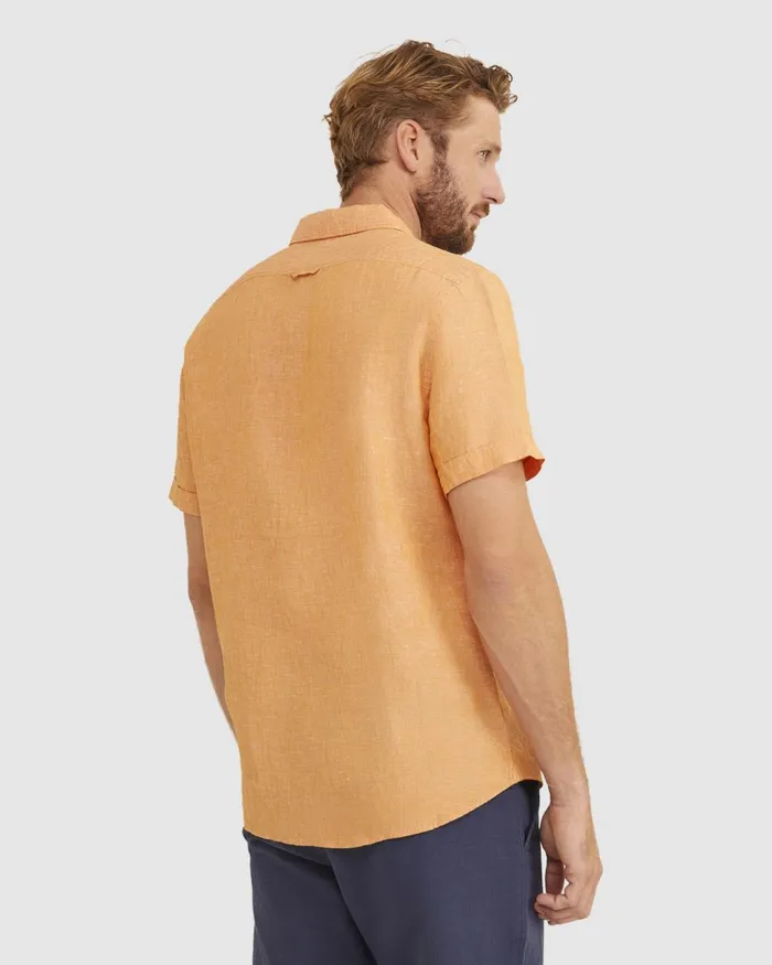 Men Sportscraft Shirts Yarn Dyed Linen Short Sleeve Shirt Mandarin