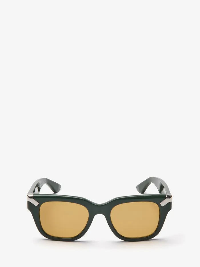Men Sunglasses Alexander McQueen Punk Rivet Square Sunglasses Dark Greenochre
