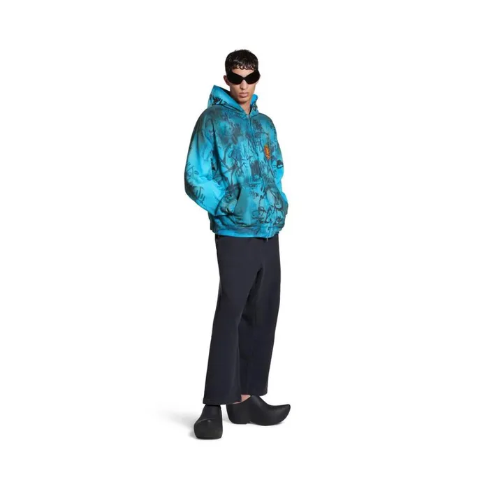 Men Sweatshirts and Hoodies Balenciaga Skater Zipup Hoodie Medium Fit In Blue Sky