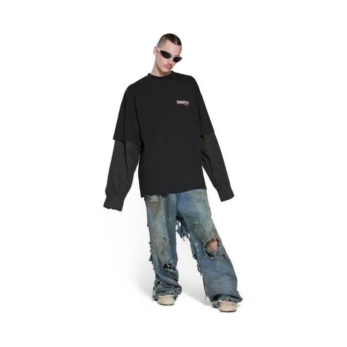 Men Tshirts Balenciaga Political Campaign Layered Tshirt Oversized In Black Faded