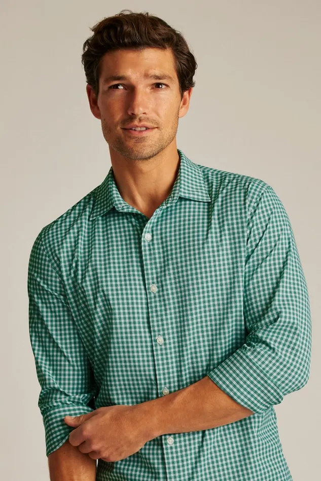 Men Tech Button Down Shirt Fern Plaid Bonobos Casual Shirts
