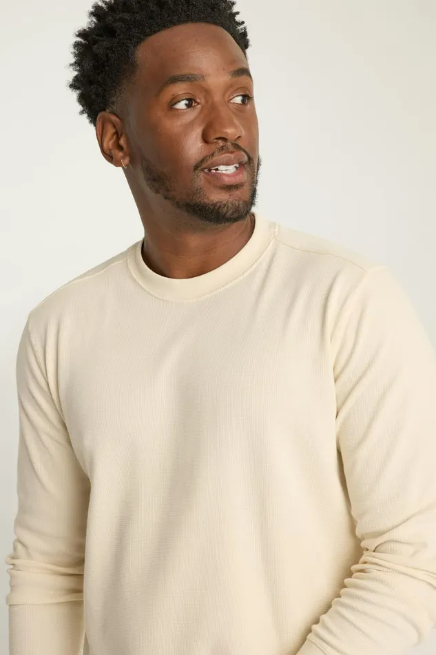 Men Waffle Crew Antique White Bonobos Long Sleeve Tees
