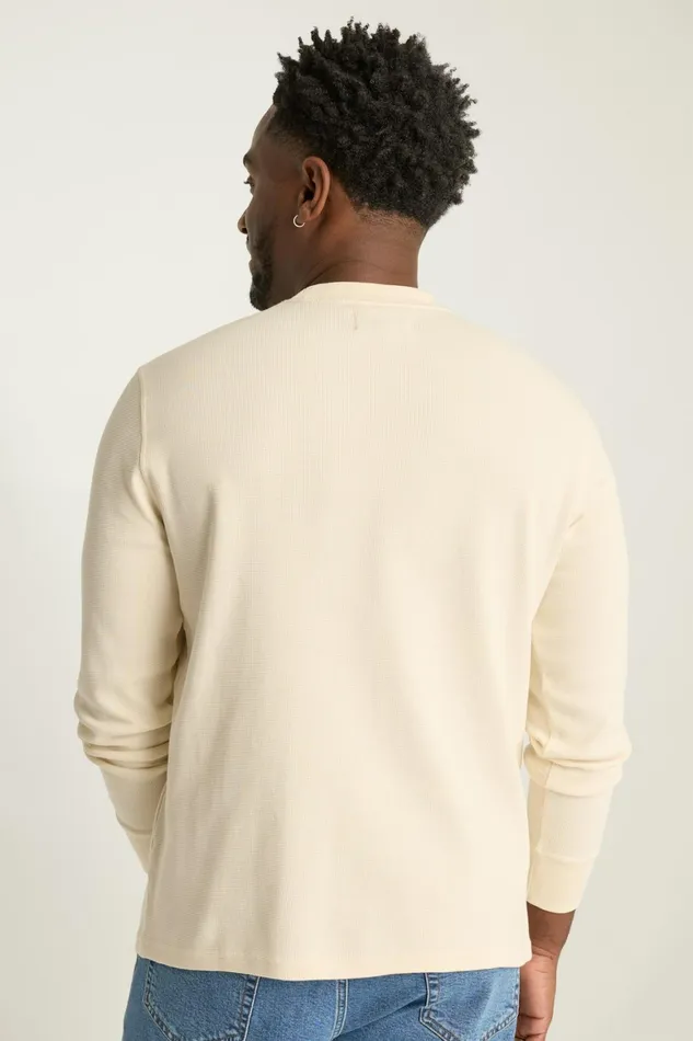 Men Waffle Crew Antique White Bonobos Long Sleeve Tees