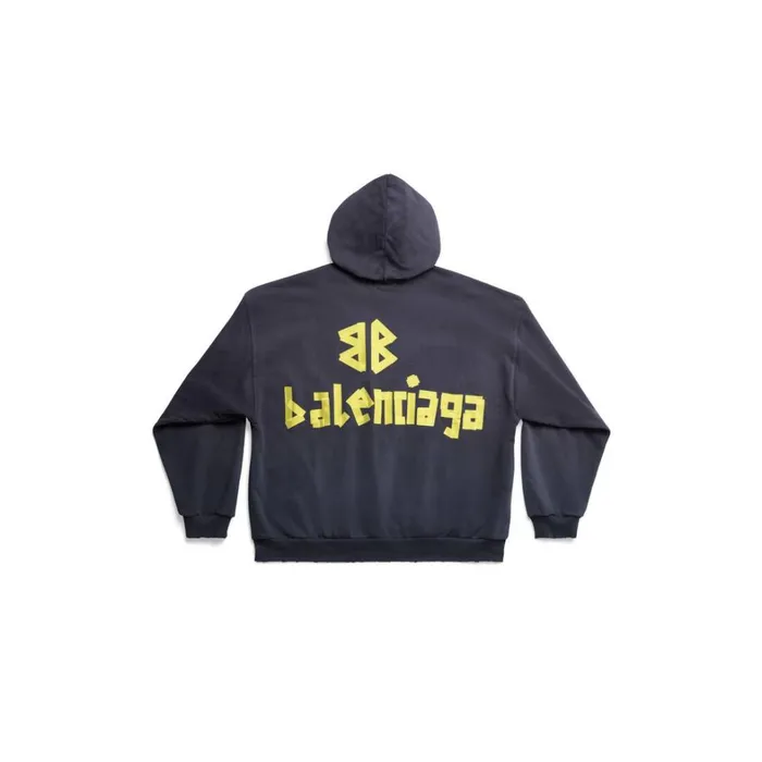 MenWomen Sweatshirts and Hoodies Balenciaga Tape Type Ripped Pocket Hoodie Large Fit In Navy Blue