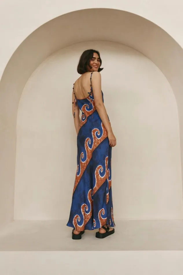 MidiMaxi Dresses Women VRG GRL Night Veils Bias Cut Maxi Dress Neptune