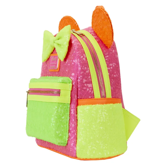 Minnie Mouse Exclusive Color Block Neon Sequin Mini Backpack Unisex Loungefly Backpacks Minnie Mouse Exclusive Color Block Neon Sequin Mini Backpack Unisex Loungefly Backpacks