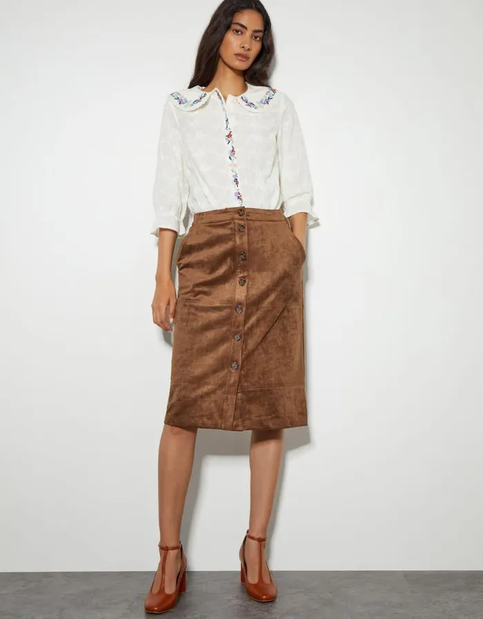 Monsoon Amber Suedette Pencil Skirt Brown Women Casualwear