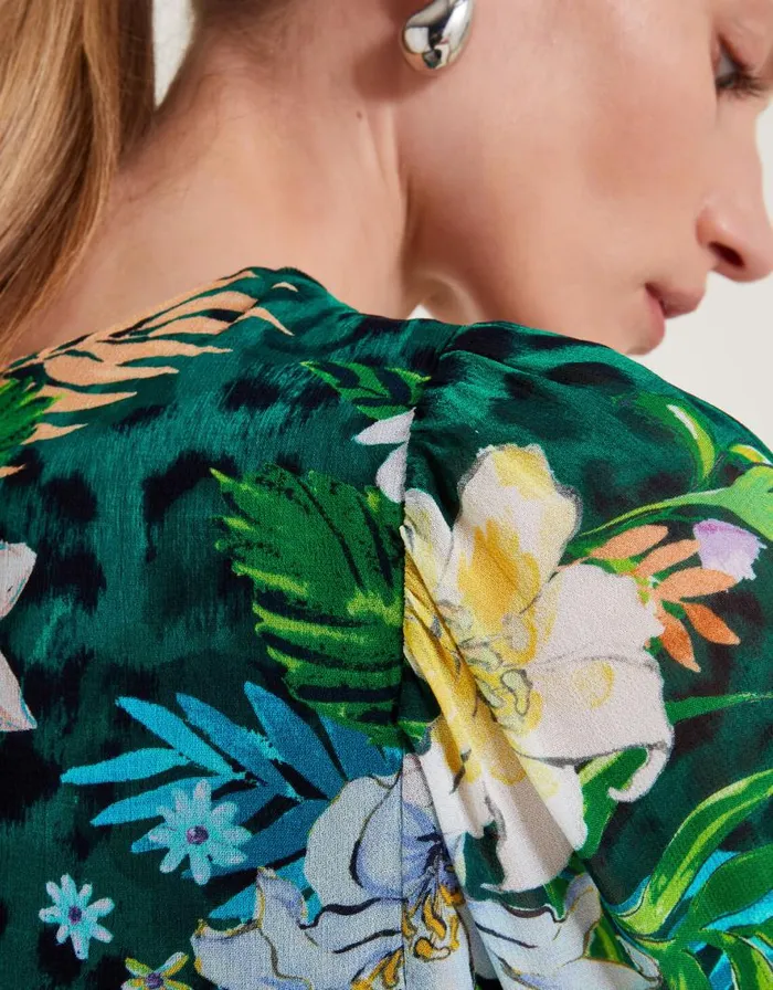 Monsoon Ani Floral Ruffle Dress Green Women Occasionwear Monsoon Ani Floral Ruffle Dress Green Women Occasionwear
