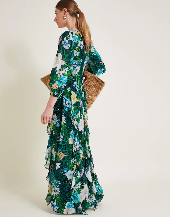 Monsoon Ani Floral Ruffle Dress Green Women Occasionwear Monsoon Ani Floral Ruffle Dress Green Women Occasionwear