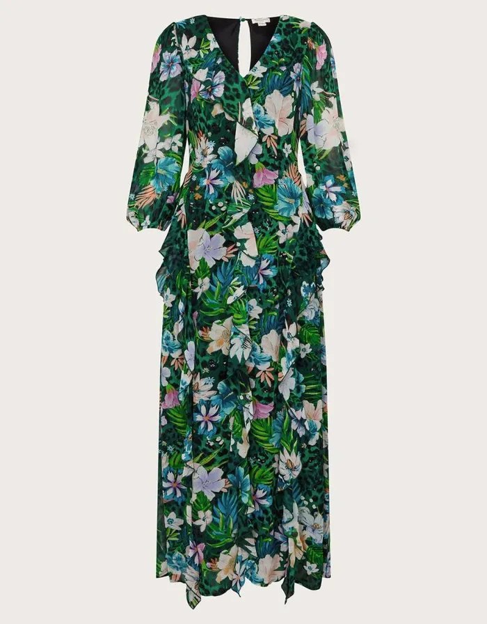 Monsoon Ani Floral Ruffle Dress Green Women Occasionwear Monsoon Ani Floral Ruffle Dress Green Women Occasionwear