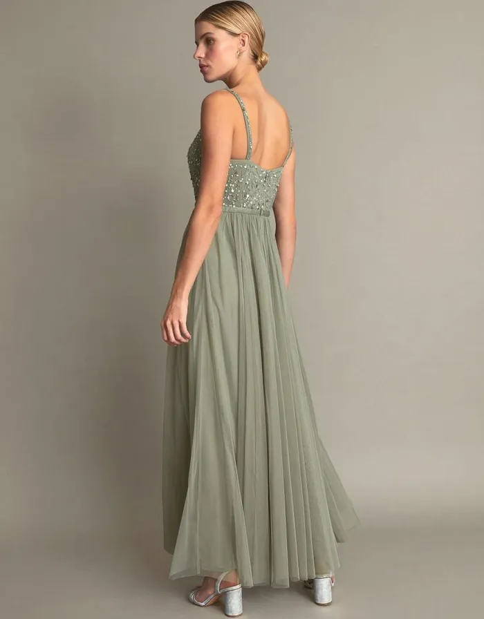 Monsoon Autumn Embellished Maxi Dress Green Women Occasionwear Monsoon Autumn Embellished Maxi Dress Green Women Occasionwear