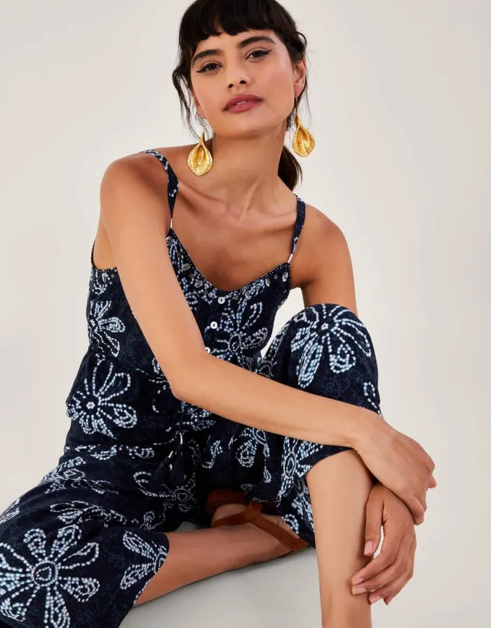 Monsoon Batik Dye Flower Jumpsuit Blue Women Beachwear and Swimwear Monsoon Batik Dye Flower Jumpsuit Blue Women Beachwear and Swimwear