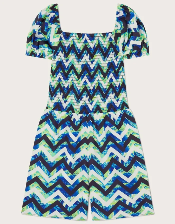 Monsoon Chevron Marble Playsuit In Recycled Polyester Multi Children Beachwear and Swimwear