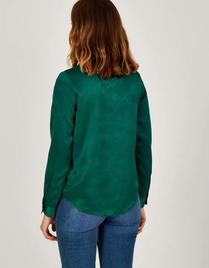 Monsoon Constance Embroidered Satin Shirt In Recycled Polyester Green Women Tops and Blouses Monsoon Constance Embroidered Satin Shirt In Recycled Polyester Green Women Tops and Blouses