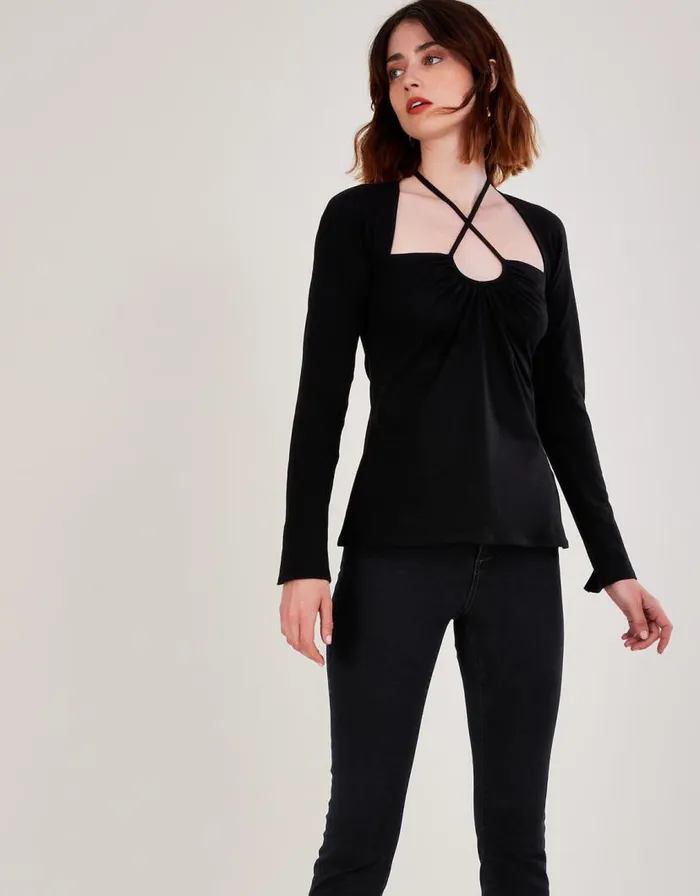 Monsoon CutOut Halter Jersey Top Black Women Tops and Blouses Monsoon CutOut Halter Jersey Top Black Women Tops and Blouses