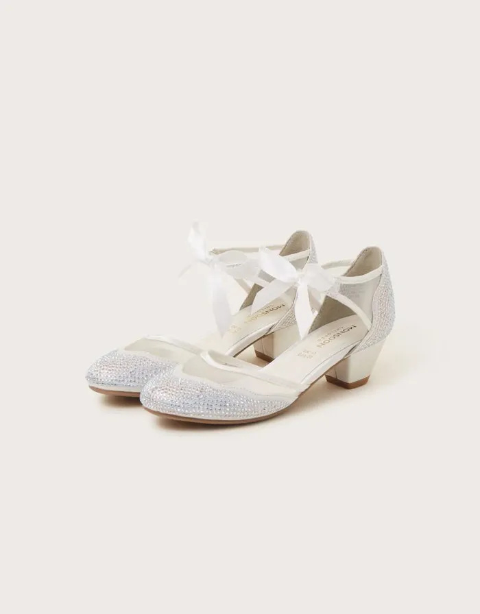 Monsoon Diamante Princess Shoes Ivory Children Partywear